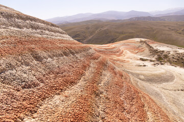 Mountains with red stripes. Khizi region. Azerbaijan.