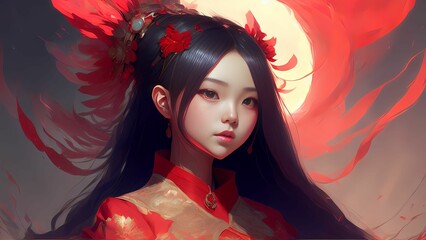 Girl in traditional Chinese Dress for Chinese New Year using Generative AI