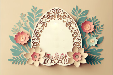 Happy easter paper cut greeting card. Vector illustration. Generative AI