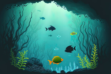 Obraz na płótnie Canvas underwater scene of the sea with adorable fish. Generative AI