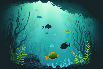 Fototapeta premium underwater scene of the sea with adorable fish. Generative AI