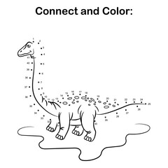 Connect the dots by number kids preschool dinosaur activity coloring page