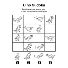 Sudoku game for children with dinosaurs. Kids activity coloring sheet. Preschool game.