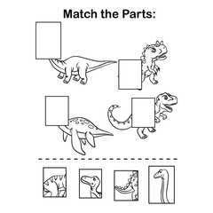 Matching children educational game. Activity for preschool kids and toddlers. Match the halves dinosaur coloring sheet