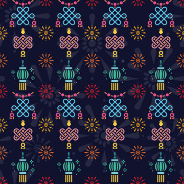 Purple Vector Chinese New Year Celebrations Repeat Pattern Background