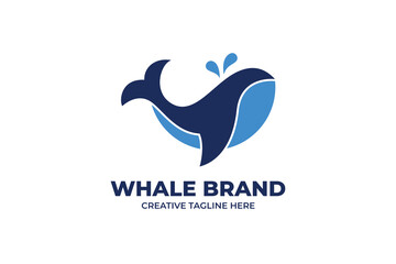 Cute Blue Whale Animal Logo Template