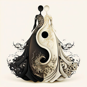 Yin yang black and white dress concept