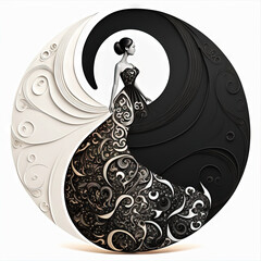 Yin yang black and white dress concept