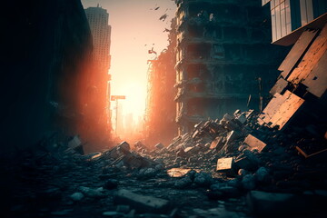 Сoncept of war and destroyed city . Generative AI