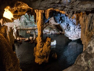 neptun cave in limestone rock of capo caccia in sardinia - obrazy, fototapety, plakaty
