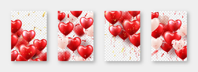 Valentines day banners with red heart balloons. Wedding invitation card template, love background. Mothers Day greeting cards. Beautiful romantic banner. Vector illustration