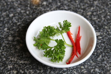 dill and red chili pepper for Salmon with Lemon Cream Sauce menu
