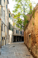 An alley in Venice, near Sotoportego degli Armeni, no people, Venezia city center, Veneto region, Italy