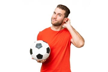 Handsome young football player man over isolated chroma key background having doubts