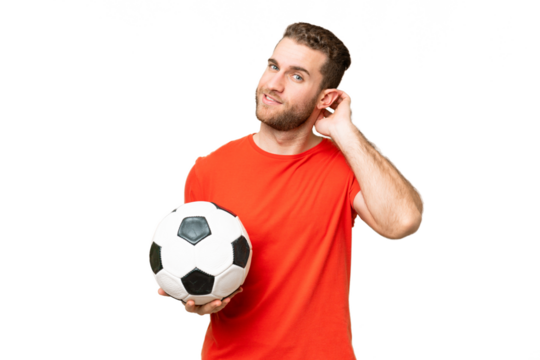 Handsome young football player man over isolated chroma key background having doubts