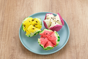 Bolu Kukus (Sponge Cake), made from flour, tapioca flour, egg and sugar. Indonesian traditional snack
