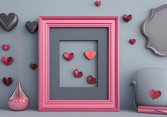 Valentine Picture Frame with Heart Decoration, Generative AI