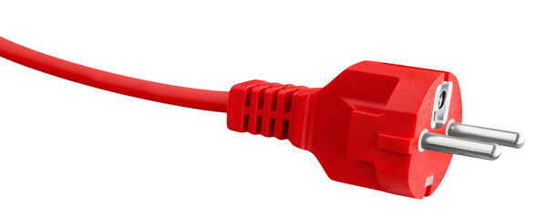 Red power cable and plug isolated on transparent background