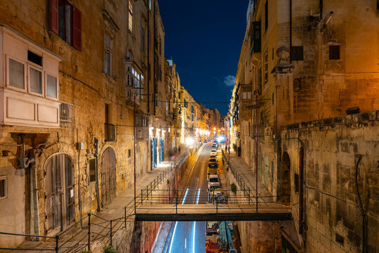 Old city at night in Malta Valletta