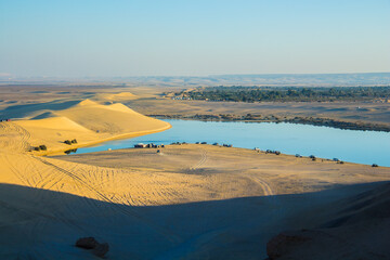 Fayoum magic lake surrounded by desert, day shot