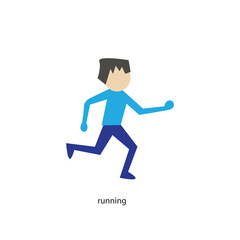 de view of a cute cartoon man running forward on white background.