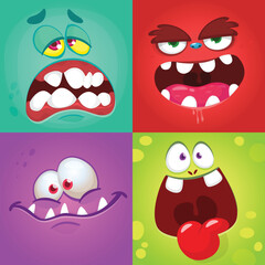 Funny cartoon monster faces. Illustration of  alien different expression. Halloween design. Great for party decoration or package design