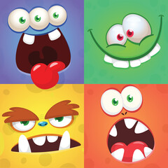 Funny cartoon monster faces. Illustration of  alien different expression. Halloween design. Great for party decoration or package design