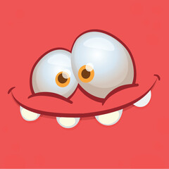 Funny cartoon monster character face expression. Illustration of cute and happy alien creature. Halloween design