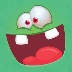 Funny cartoon monster character face expression. Illustration of cute and happy alien creature. Halloween design