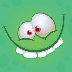 Funny cartoon monster character face expression. Illustration of cute and happy alien creature. Halloween design