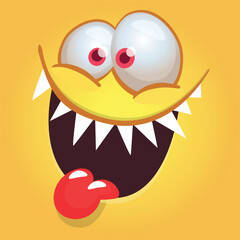 Funny cartoon monster character face expression. Illustration of cute and happy alien creature. Halloween design