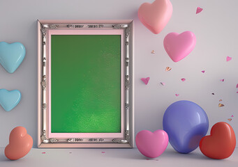 Valentine Picture Frame with Heart Decoration, Generative AI