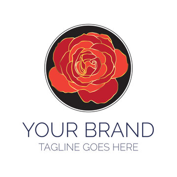 Beautiful Rose Logo. Feminine Red Round Flower Logotype for Business