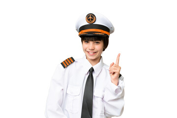 Little girl as a Airplane pilot over isolated chroma key background showing and lifting a finger in sign of the best © luismolinero