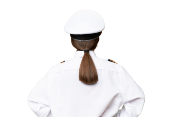 Little girl as a Airplane pilot over isolated chroma key background in back position