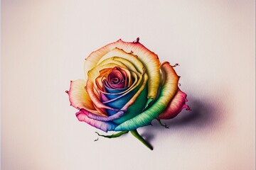 a watercolor painting of a rainbow rose on a white background. Concept of love, Valentines Day, Freedom to Marry Day, gay wedding celebration, generative ai