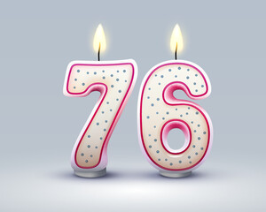 Happy Birthday years. 76 anniversary of the birthday, Candle in the form of numbers. Vector