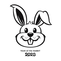 Rabbit face, year of rabbit 2023 black and white design background, EPS10, Vector illustration.

