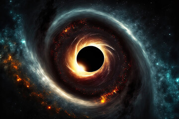 Digital representation of a black hole in a nebula. Generative AI