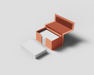 Empty business cards in colored box. Realistic 3D rendering of identity cards
