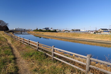 Fototapeta premium 冬枯れの坂川放水路風景