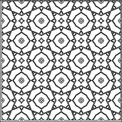 Fototapeta premium Stylish texture with figures from lines. Abstract geometric black and white pattern for web page, textures, card, poster, fabric, textile. Monochrome graphic repeating design. 