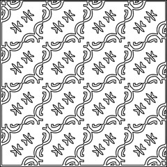 Stylish texture with figures from lines.
Abstract geometric black and white pattern for web page, textures, card, poster, fabric, textile. Monochrome graphic repeating design. 