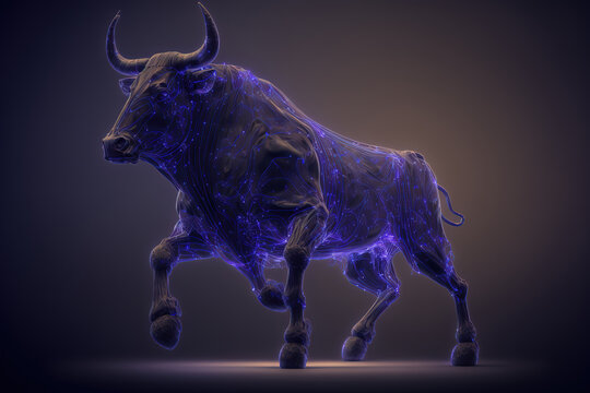 Graphic of wireframe bull. taurus horoscope sign in twelve zodiac with galaxy background.  3d illustration. (ai generated)