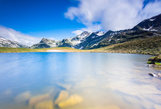 Lago degli Andossi in spring, Valle Spluga, Lombardy, Italy