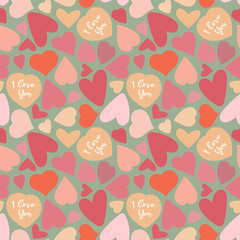 Love heart seamless pattern, Valentine's day repeat design,  I love you background, Hearts print in pastel colors,  Love hearts wallpaper, Perfect for wrapping paper, fabric, decor