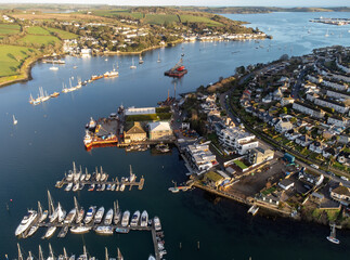 Falmouth harbour cornwall england uk aerial drone 