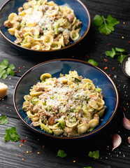 Broccoli Bolognese with Orecchiette pasta, sausage meat and parmesan cheese