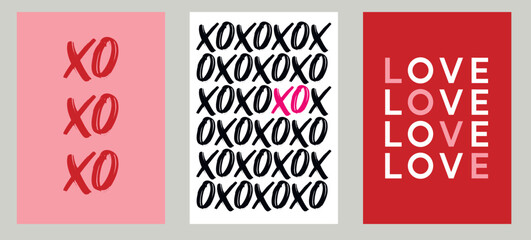 Love and XOXO - Valentine's day concept posters. Vector illustrations. Happy Valentines Day greeting cards © Hanna