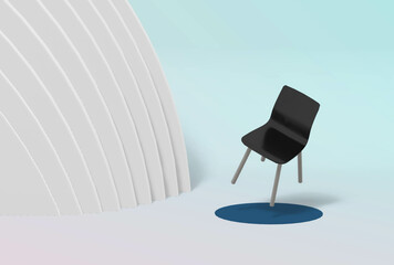 Modern Minimalist Floating Chair Concept on Minimalist Background- 3D Render. Abstract Furniture Illustration and Design.